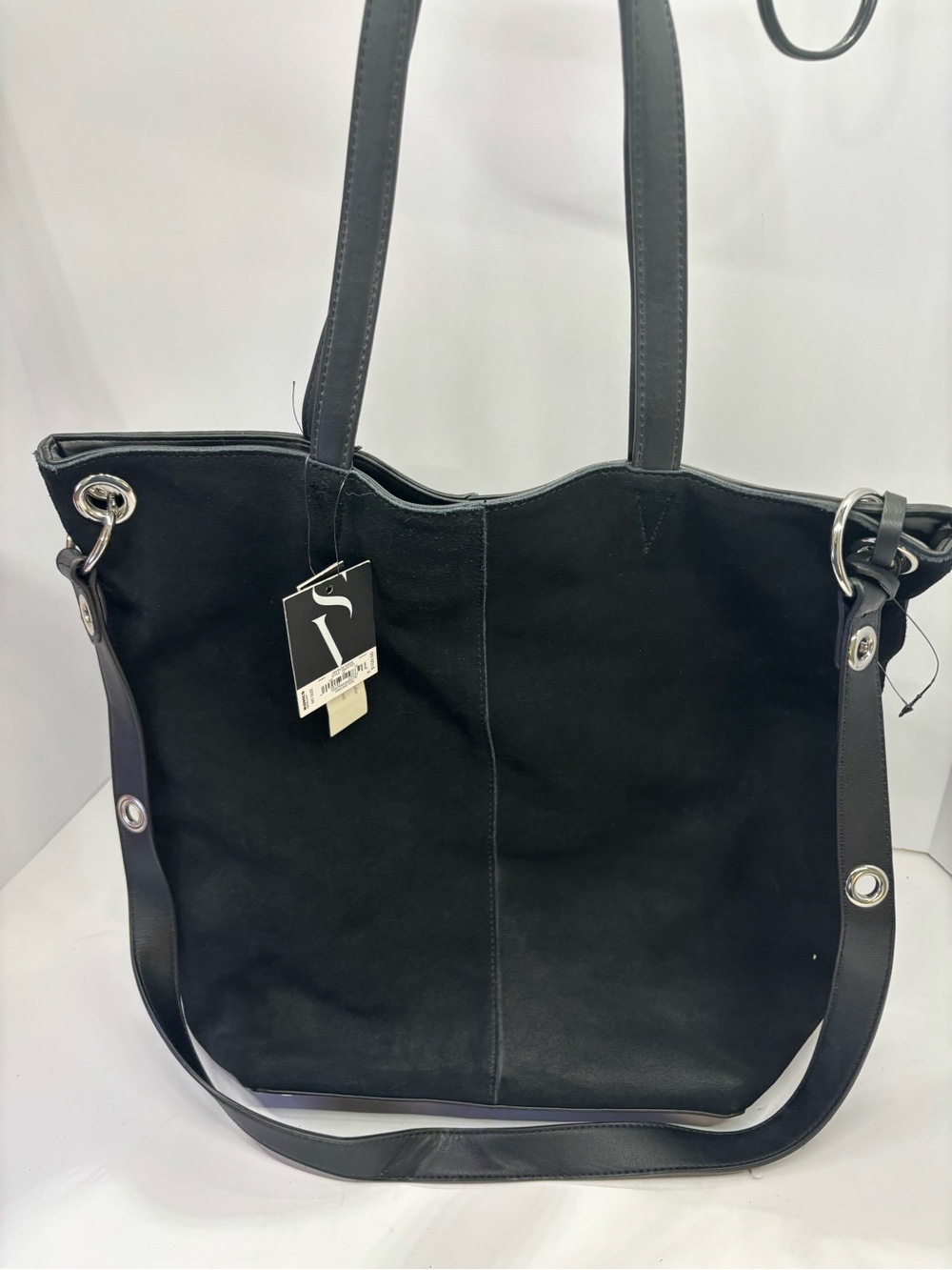 NWT Simply Vera Vera Wang Oakland Tote Black Suede/Leather Shoulder Bag